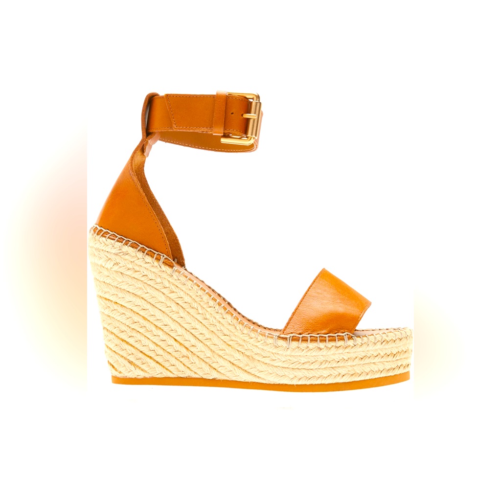 See By Chloe Women’s Orange/Tan Leather Wedge Espadrille Sandals Sz 11 Nib